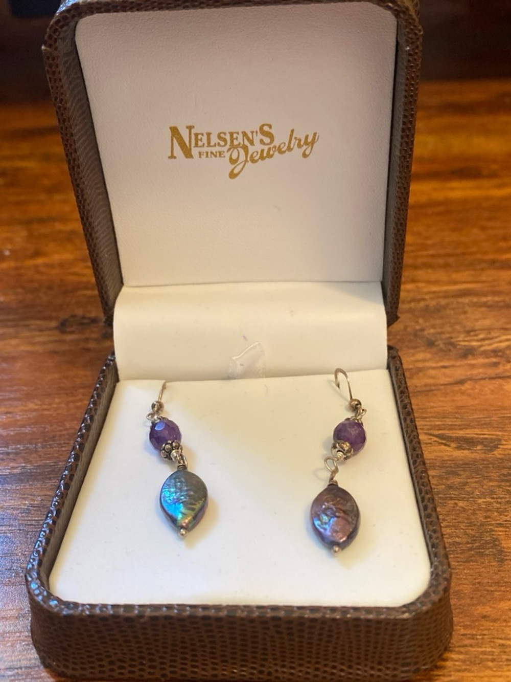 Iridescent Pearl and Amethyst Drop Earrings - Purple/Blue